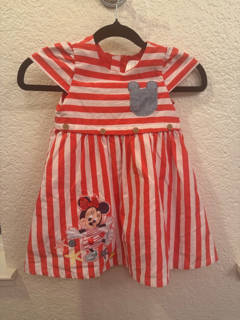 Disney Store Minnie Mouse Nautical Red &  White Stripped Dress 24 M GUC